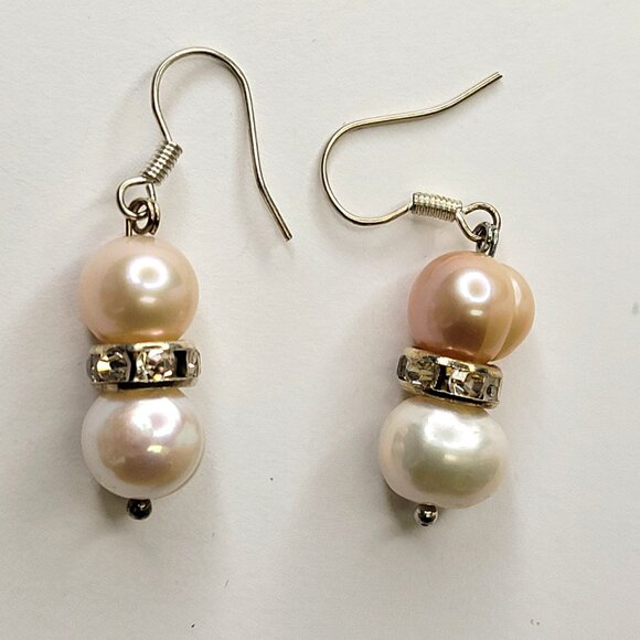 Pink and White Pearl Earrings - Picture 1 of 7